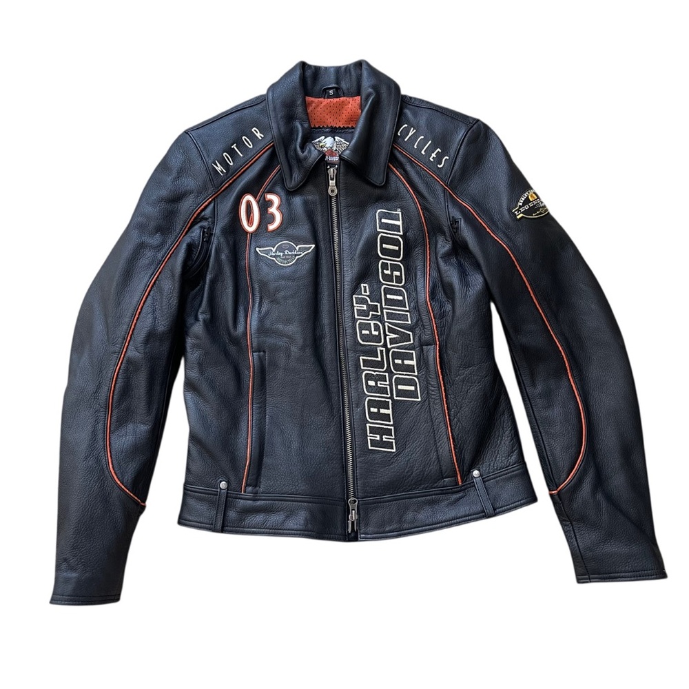 Harley-Davidson Black Leather Motorcycle Jacket Sz S Patched Genuine Leather
